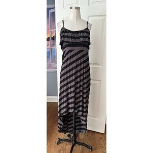 Basic House black/brown striped dress high low with spaghetti straps Large